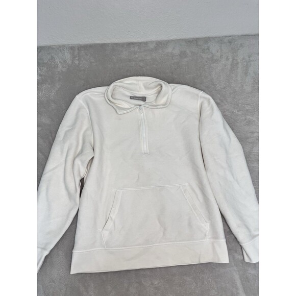 Everlane Textured Cotton 1/2 Zip Sweatshirt Mens Size Medium Ivory Office Golf - Picture 1 of 8